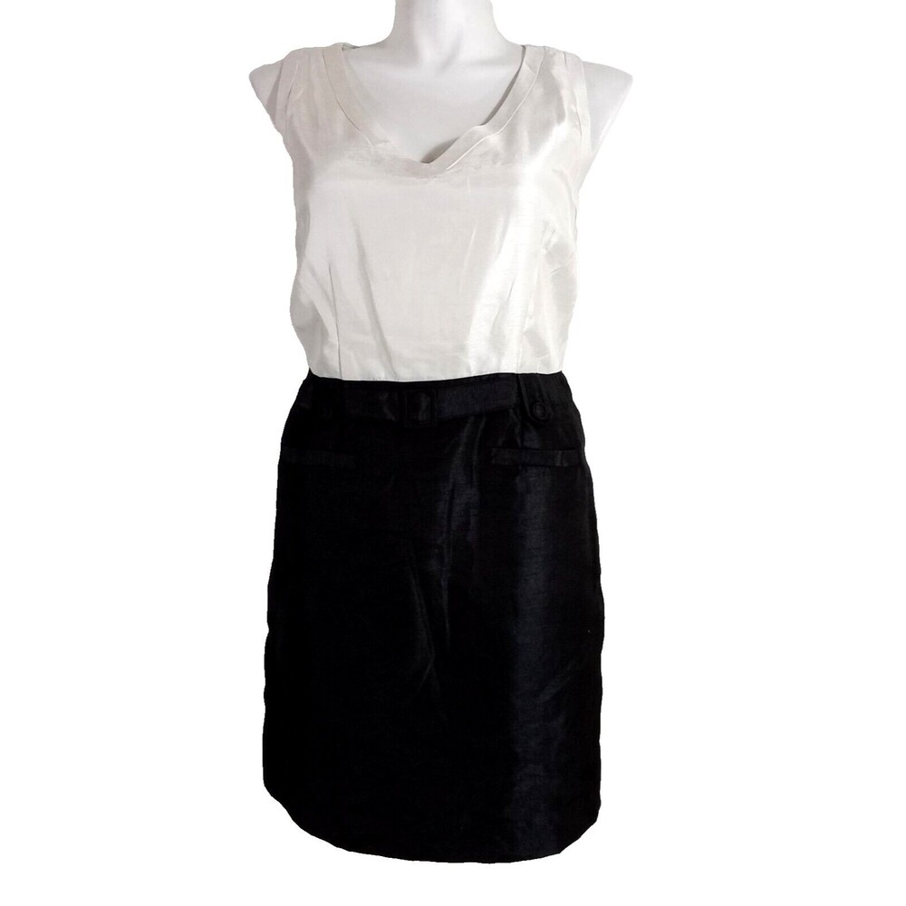 Banana‎ Republic Dress Black Cream Color Block Sheath Womens Size 14